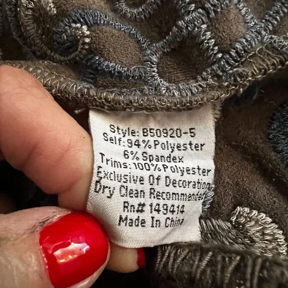 Pre owned Johnny Was BIYA Srika Khaki Green Shimmer Sueded Embroidered Hoodie - Picture 15 of 16